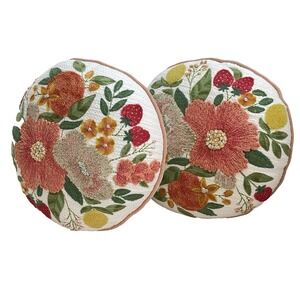Artistic Accent 100% Cotton Embroidered Flower Summer Decor Boho Pillow Set Of 2